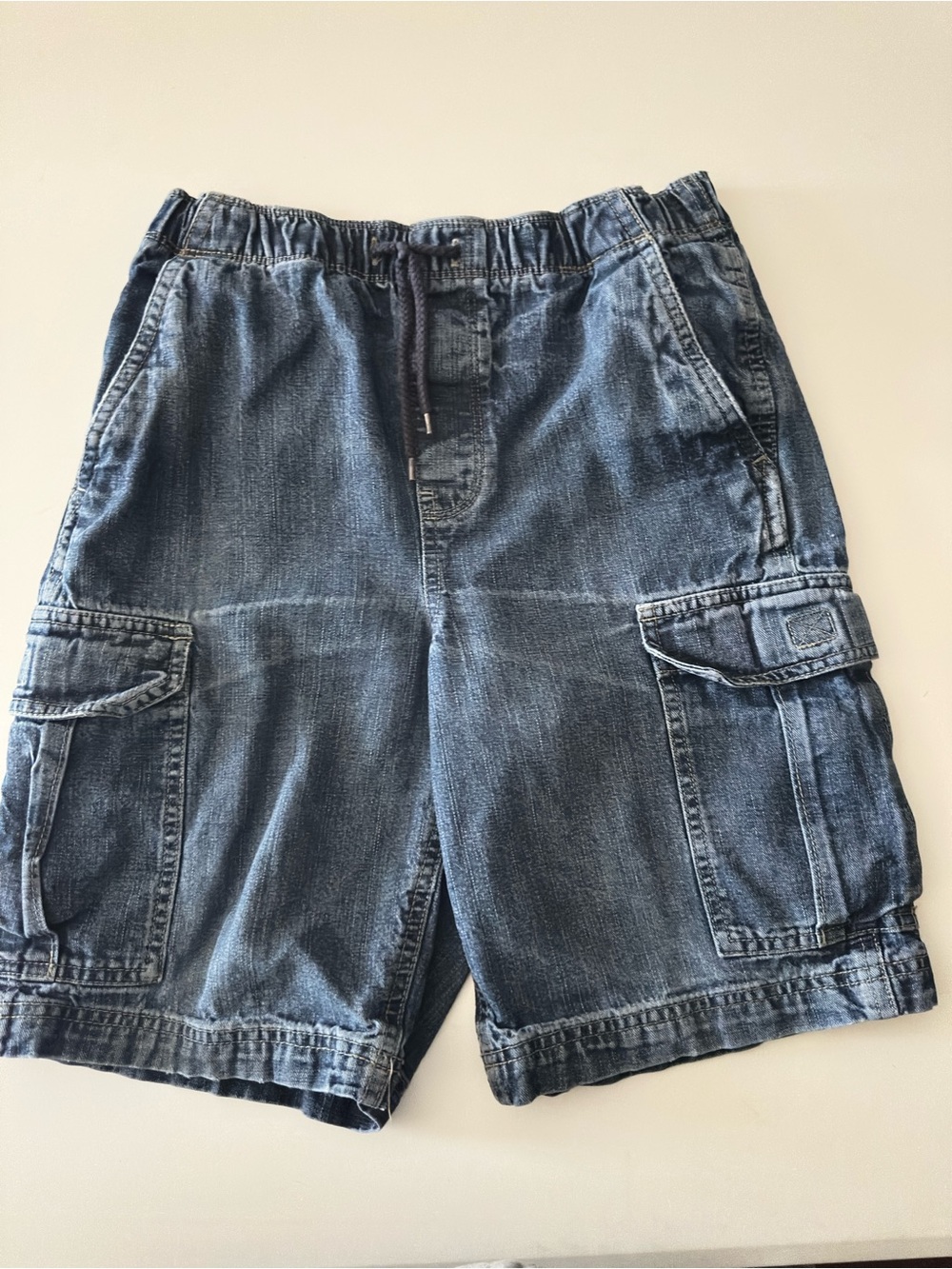 Simple Style Boys Denim Cargo Shorts Size M (10/12) Blue Pull-On Jean Shorts